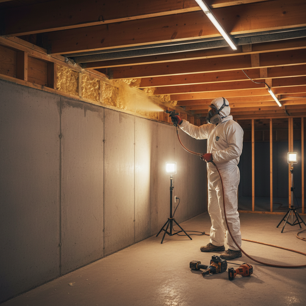 Basement insulation installation in a Maine home