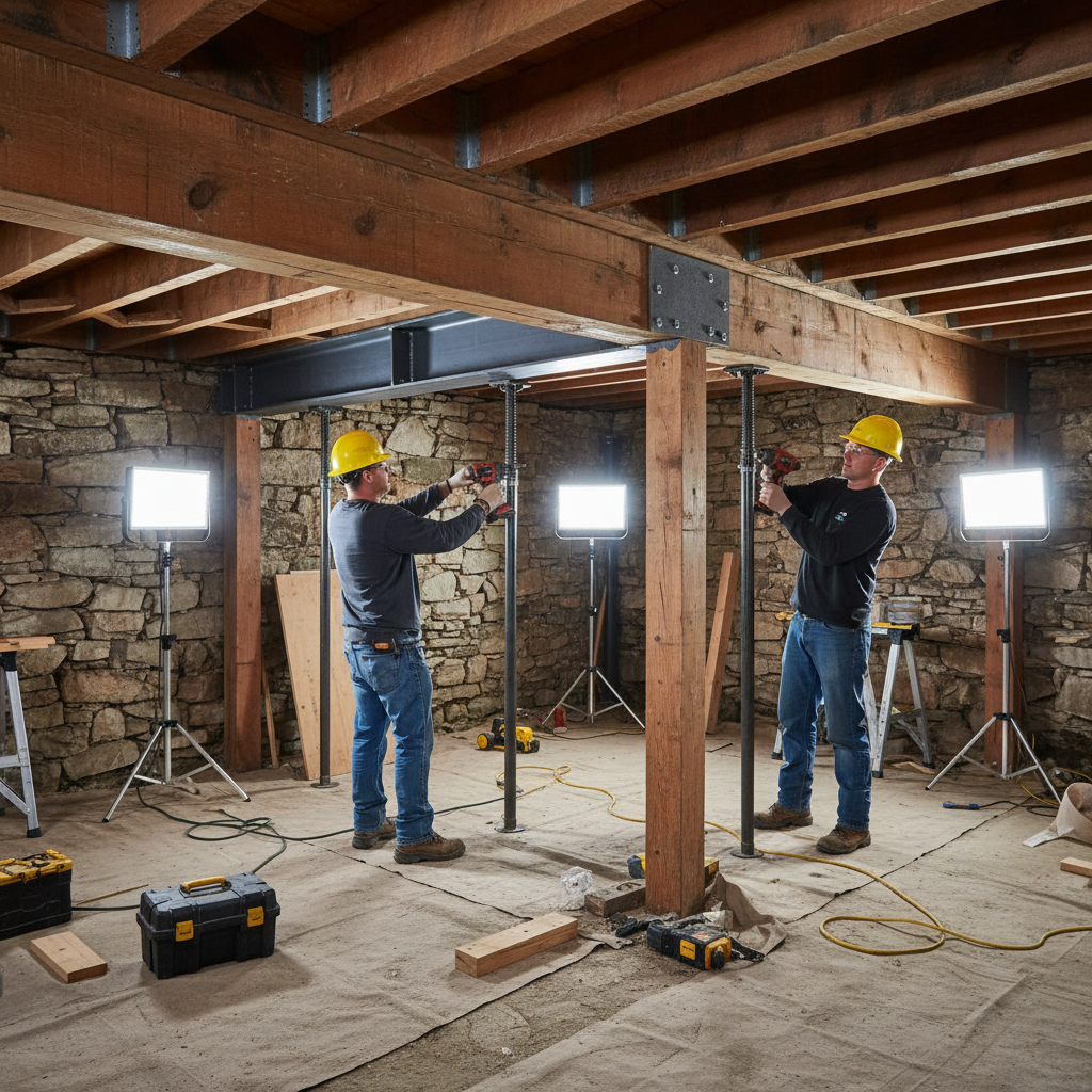 Professional construction and structural framing work in Maine home