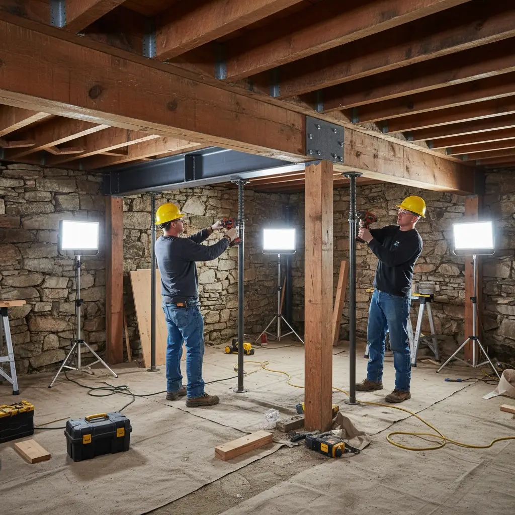 Professional construction and structural framing work in Maine home
