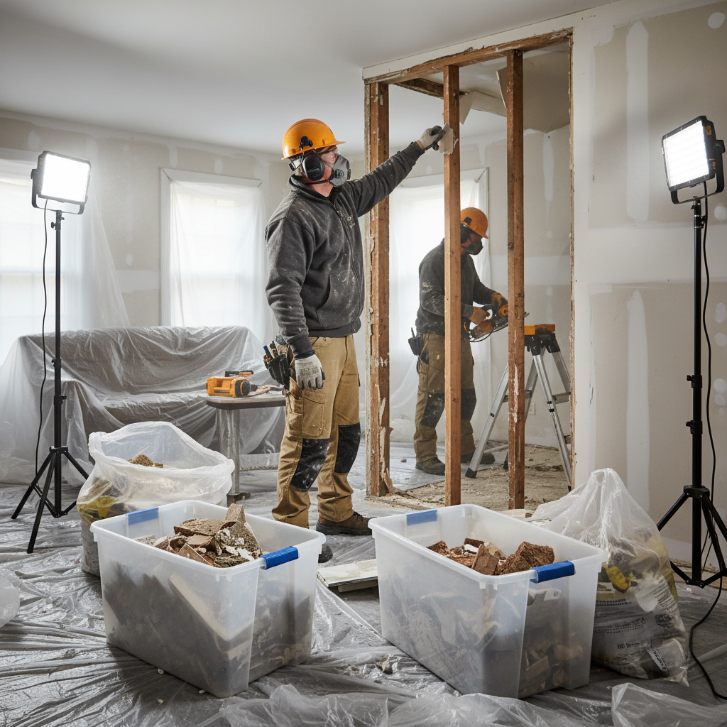 Contained demolition work zone with zip walls and dust control in a Lewiston-Auburn property