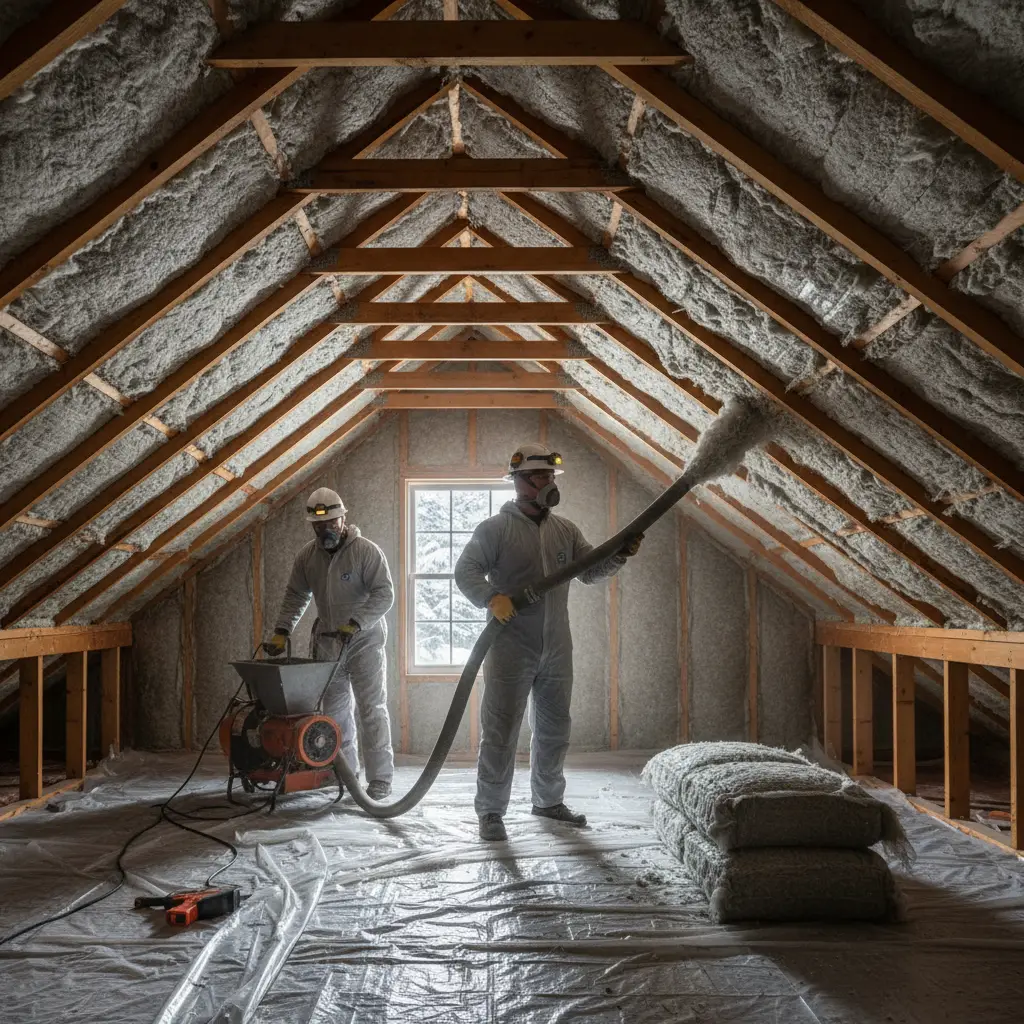 Mattra insulation crew completing a residential insulation project in Maine