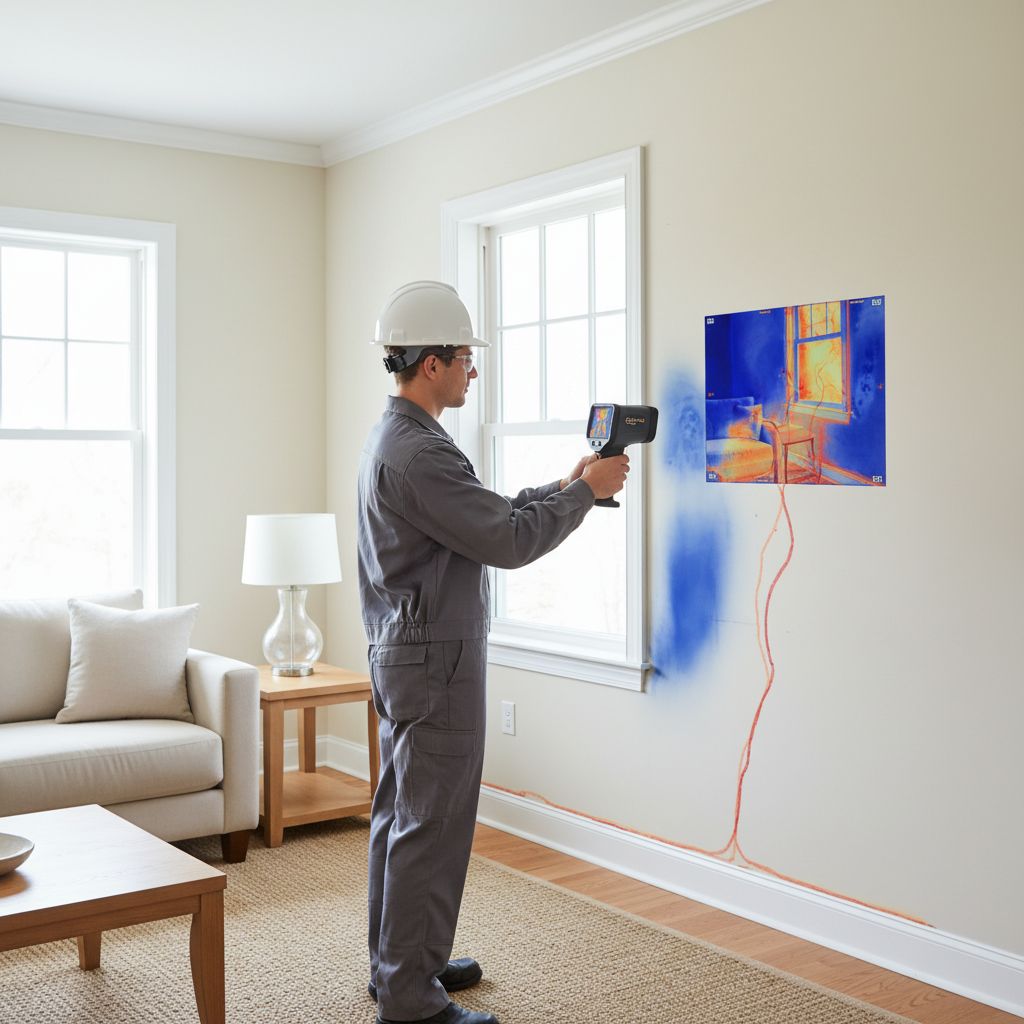 Thermal imaging showing heat loss pathways in a Maine home — attic, walls, rim joists