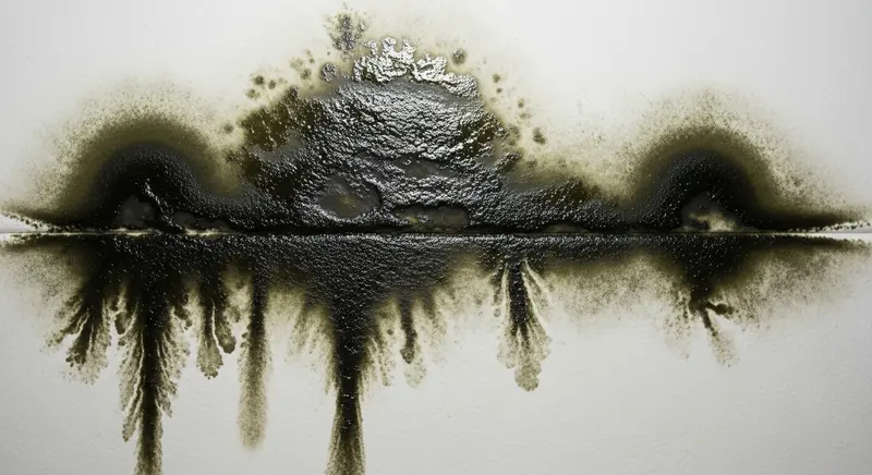 Stachybotrys chartarum (black mold) — early growth on a damp indoor surface