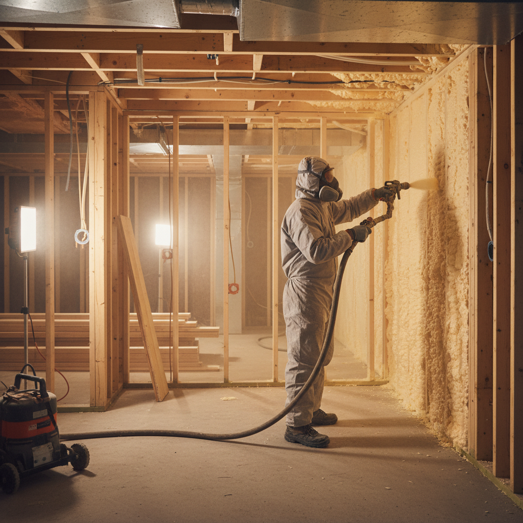 Professional spray foam insulation installation in a Maine home