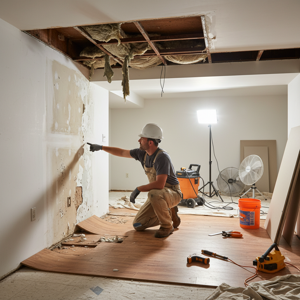 Water damage repair in progress in a Lewiston-Auburn home