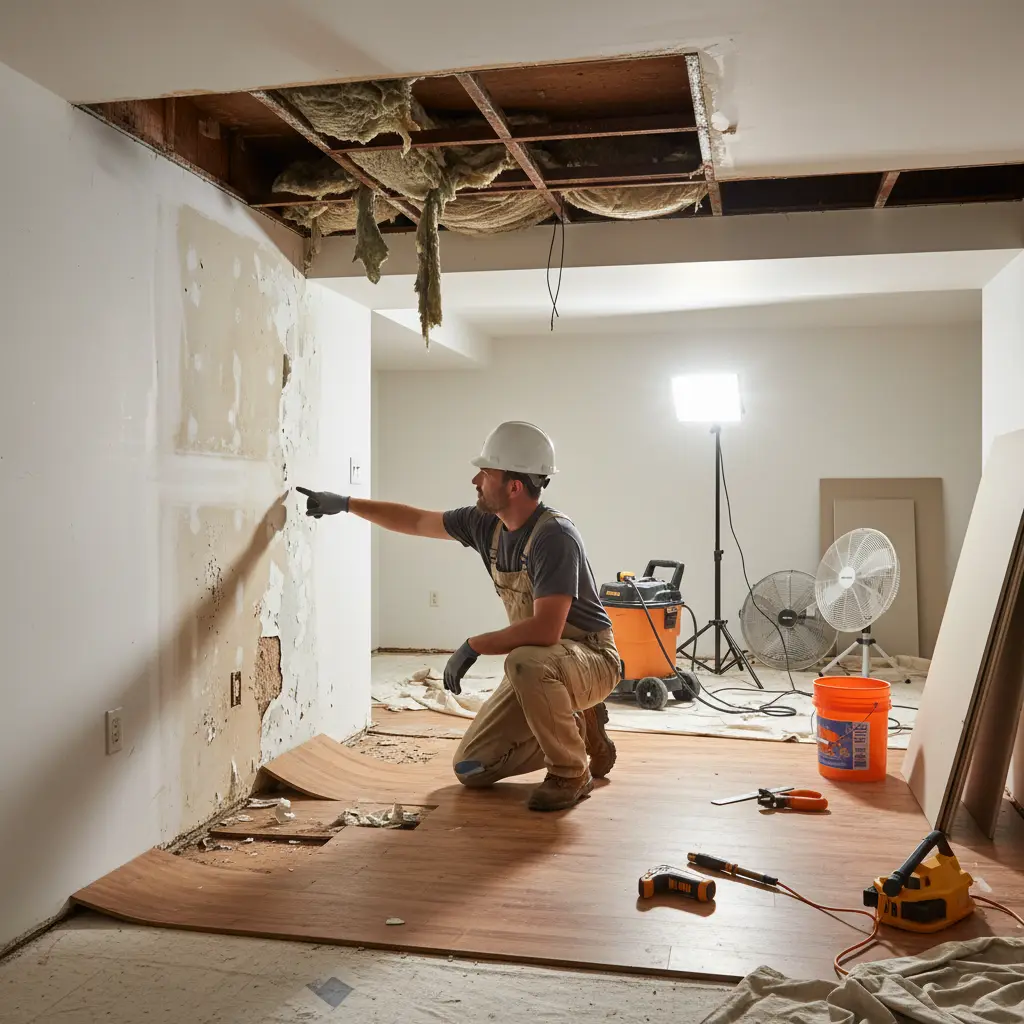 Water damage repair in progress in a Lewiston-Auburn home